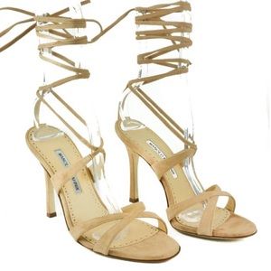 Manolo Blahnik Crisscross Suede Lace up Sandals